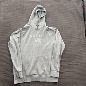 Alpha Hoodie Men XL Gray Cotton Comfort Fleece Gym Workout Outdoors Athletic.